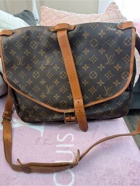 Louis Vuitton Monogram Canvas Messenger Bag with Tan Trim